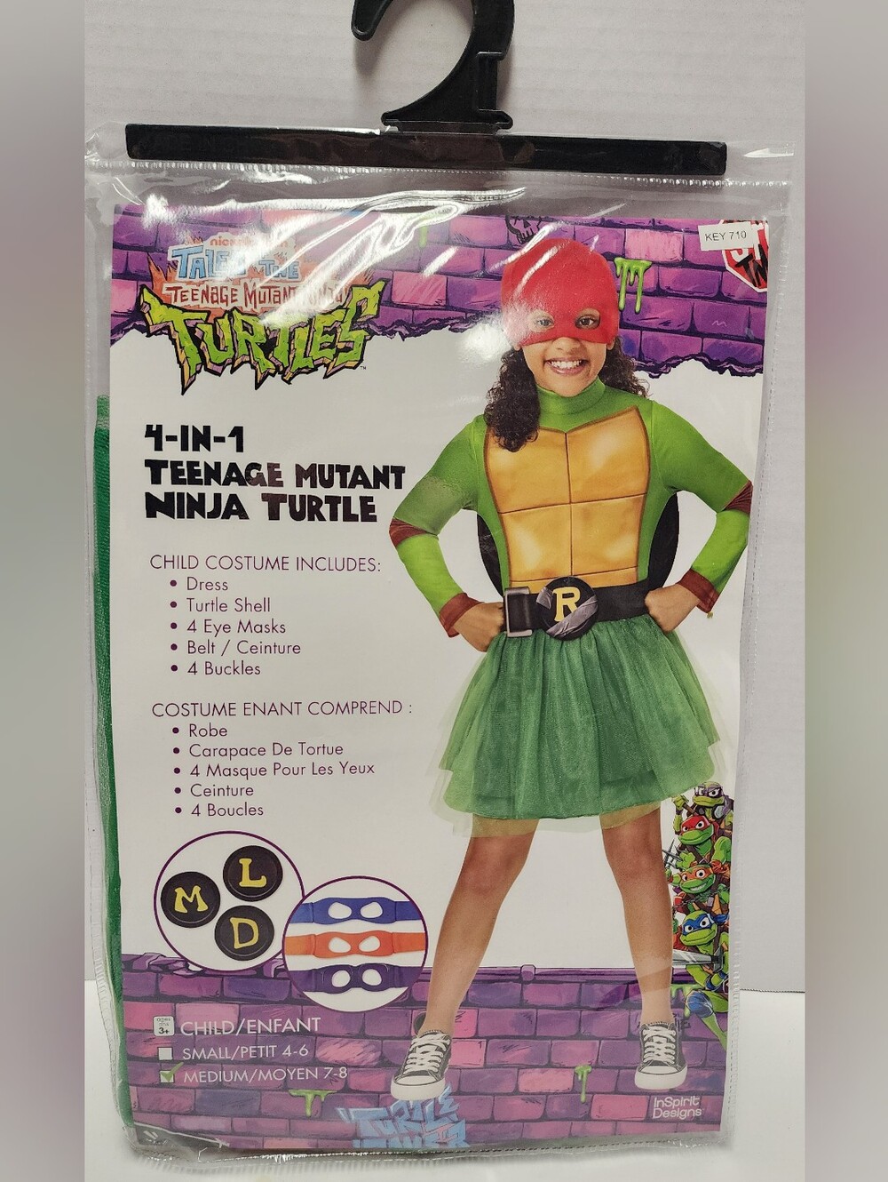 M (7-8) Girl Teenage Mutant Ninja Turtles Halloween 4 in 1 Green Costume NEW